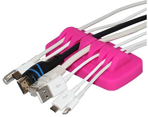 Heaviest Cable Organiser on the Market! Compact and Weighted Desktop Cord Holder and Cable Organiser, Eco-Friendly Silicone, No Bad Smell, Bundled with 4 Reusable Cable Ties! (Fuchsia Pink)