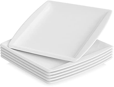 MALACASA Dinner Plates Set of 6, 10.2 White Square Side Plates Porcelain Dessert Plates Salad Plates, Microwave & Dishwasher Safe, Series Blance