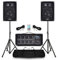 Small band PA system with 8-inch passive speakers, 8-channel powered mixer, tripod stands, and cables – portable complete sound solution for band practice, live events, schools, church and DJs