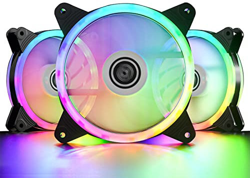 DS 5V Motherboard Connector Double Ring Light 120MM ARGB Fans for PC Cases, CPU Coolers, Water Cooling Radiators System (Compatible with ASUS Aura Sync or MSI Mystic Control, 3Pack RGB Fans, B Series)