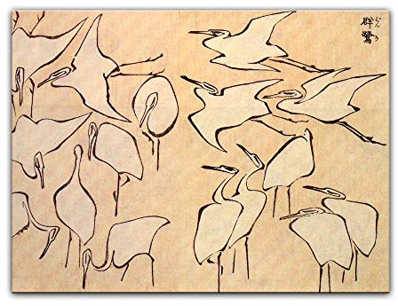 Kunstdruck Poster - Katsushika Hokusai Kraniche 80x60 cm ca. A1 - Alte Meister Bild ohne Rahmen