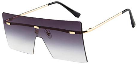 Lazzboy Große Quadratische Randlose Sonnenbrille Vintage Metal Oversized Shades Eyewear übergroße Damen Big Frame Windproof Flat Top Schutzbrille(Dunkelgrau)