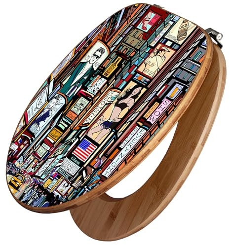 banjado Design WC Sitz Bambus 45x37,5cm / Toilettendeckel Holz/hochwertiger Toilettensitz/Bambus-Toilettendeckel für alle gängigen Toiletten - New York Show