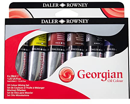 Daler-Rowney Georgian Oil Paint, Aluminium Tube, 1.28oz - 38 ml, Mixing Set, 6 Assorted Colours