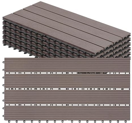 WOLTU Piastrelle per Pavimenti da Esterno Mattonelle Pavimentazione ad Incastro Click-Deck in Legno Composito, con 6 Pannelli da 30x60 cm Marrone