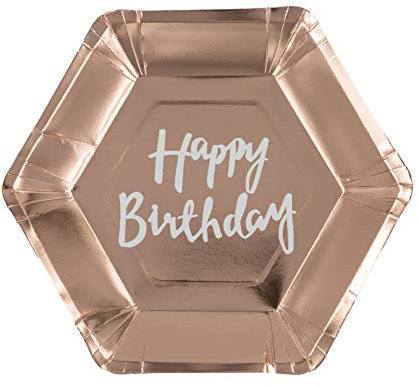 Cavore Happy Birthday Teller Rosegold – 8 Stück – Pappteller in Rosa Gold für Geburtstag Mädchen – Partygeschirr Einweg