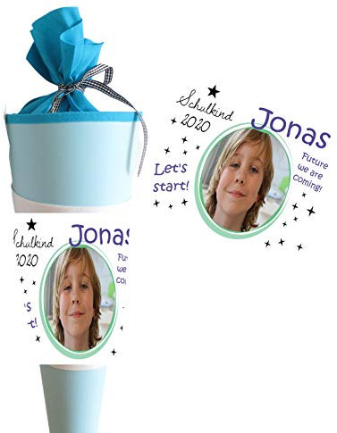Schultüte Jungen personalisiert mit Namen und Bild -Zuckertüte Jungs groß 70 cm - Geschenk zur Einschulung