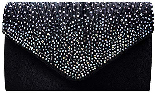 MEGAUK Damen Glitzer Clutch Satin Strass Unterarmtasche mit Abnehmbare Kette für Hochzeit Wedding Ball Bankett Prom Party, Schwarz