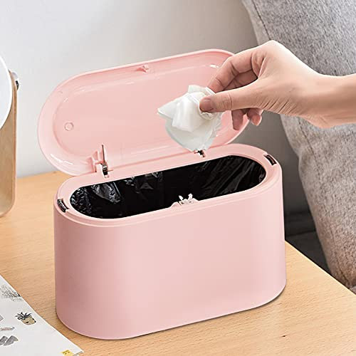 MONGTINGLU Mini Trash Can with Lid Removable Small Garbage Can, Tiny Plastic Trash Bin, Pop Up Countertop Wastebasket, Counter Garbage Lint Bin for Bathroom,Office,Kitchen,Desk,Coffee Table(Pink)