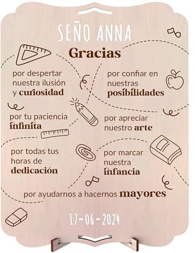 nagu® Regalos Personalizados para Profesores Mujer u Hombre. Tarjeta Regalo de Madera Grande 30 x 22 cm. Ideas Regalo Maestra Infantil. Incluye letras y numeros. Cuadro Personalizado con Foto