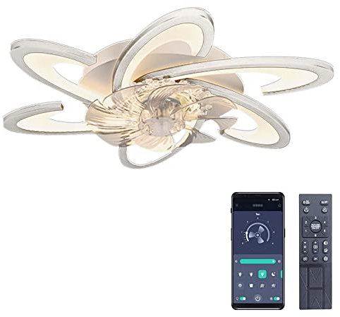 Bossen Ventilateur de Plafond avec éclairage, Φ24in, 50W Silencieux Moderne LED Plafonnier Ventilateur avec Télécommande et APP Dimmable 6 Lumières pour Salon Chambre Salle à Manger (Blanc)