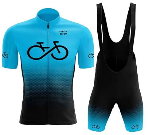 Herren Radtrikot Set Fahrrad Kurzarm Set mit 9D gepolsterten Trägerhosen MTB Rennrad Fahrradtrikot Fahrrad Shirts Bib Atmungsaktiv Schnell Trocknend für Radfahren MTB Jogging (Blau B,L)