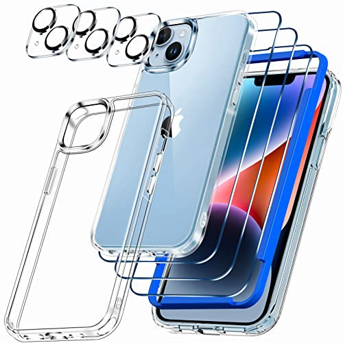 IMBZBK [10 in 1 for Apple iPhone 14 Plus Case Clear with 3 Pack Screen Protector Accessories 3 Pack Camera Lens Cover Protective Slim Thin Cute Phone Case Compatible with Women men