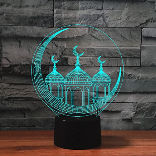 SUPERRUIDALONG 3D Islamische Architektur Fernbedienung 16 Farben Nachtlichter Illusion Acryl LED Tisch Nachttisch Lampe Kinder Schlafzimmer Schreibtisch Dekor Spielzeug für Kinder