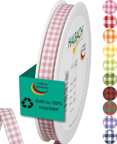 Halbach Seidenbänder Premium Vichy Karo Geschenkband (pale berry) | Breite 10mm Länge 25m | Karoband made in Germany | kariertes Schleifenband in vielen Farben
