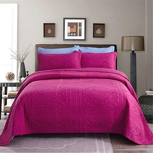 Couvre-lit 3 pièces pour enfants en coton avec 2 taies d'oreiller, rose rouge, 230 x 250 cm