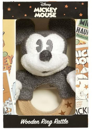 Rainbow Designs Offizielles Disney – Mickey Mouse Memories Holzring Rassel sensorisches Spielzeug für Babys