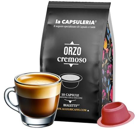 Caffè d'ORZO, cremoso (80 Capsule) compatibili con Bialetti (anche con modello Gioia e macchine con chip), 8 Pack Salva Aroma da 10 Capsule, senza caffeina, gusto delicato (La Capsuleria)