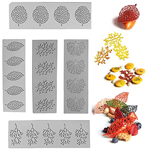 Les-Theresa 5 Pcs Tapis à Dentelle, Moule Silicone en Forme de Feuille, Moule en Silicone pour Dentelle, Tapis de Dentelle pour Pâte à Sucre, Chocolat, Fondant, Beurre (01)