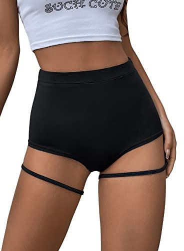 GORGLITTER Sexy Damen Hotpants Mit Hoher Taille - Festival Clubwear Kurze Hose Mit Strumpfband - Schwarz L