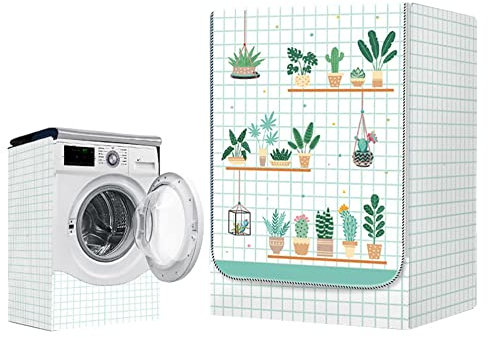 Highdi Waschmaschinenabdeckung Wasserdichter, Staubdicht Sonnenschutz für Frontlader Waschmaschine Staubdichte Staubdichte Abdeckung Waschmaschine (Kapazität 10,5~12kg,Blau kariert)
