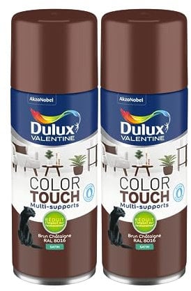 Dulux Valentine Peinture Intérieure et Extérieure Aérosol Color Touch - Satin Brun Chataigne 400 ml - Lot de 2