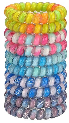 JessLab Spirale Haargummis, 10 Stück Spurlos Telefonkabel Haargummis für Pferdeschwanz, Kunststoffspulen-Haarbänder für Frauen und Mädchen, Farblich Sortiert (#25)