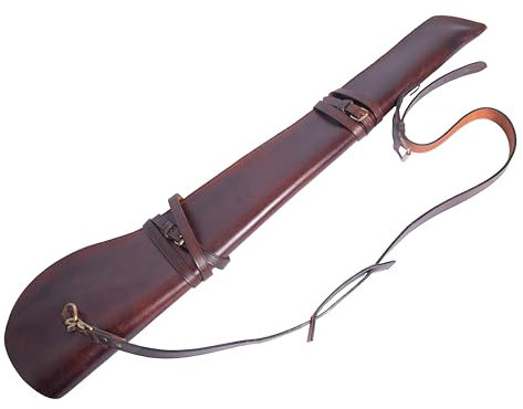 Hulara-Gewehrkoffer aus echtem Leder, Western-Gewehrscheide, passend für 20 bis 24 Zoll Lauflänge, Schrotflinte mit verstellbarem Gurt, Schießwaffenhülle, Dunkelbraun