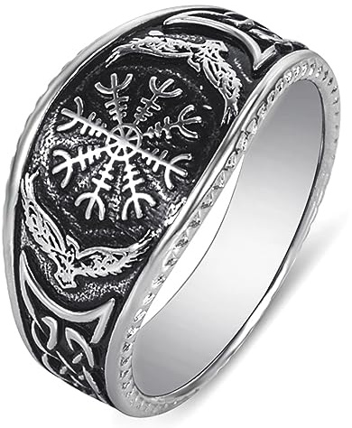 CUSIOALQQ Fashion Sterling Silver Pirate Compass Rings for Men, Norse Viking Ring Magic Compass Viking Jewel Iceland Runic Compass Jewelry, Nordic Hawk Eagle Celts Badge Amulet Gift V 1/2