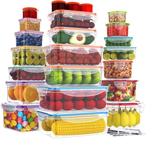 RockBerry 46 PCS Food Storage Containers with Lids Airtight- Plastic Container for Pantry Kitchen Organization-Microwave Dishwasher,Freezer Safe 100% Leak Proof (23 Stackable Boxes-23 Lids)
