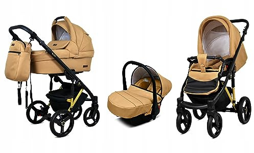 BabyLux® Kinderwagen Set 3 in 1 - UZO - incl. Babywanne, Buggy Sportsitz, Auto-Babyschale - Autositz - Kinderwagenset - Kombikinderwagen mit Wickeltasche, Regenschutz usw.
