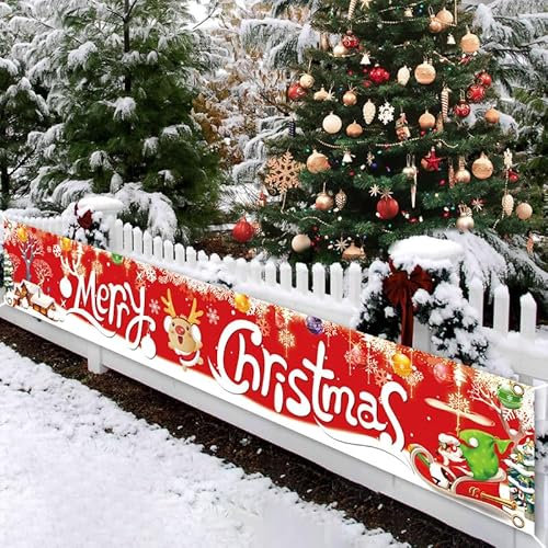 WEALLIN Weihnachten Banner, Weihnachten Deko Banner, Rot Weiß Langes Weihnachten Hintergrund Banner, Weihnachtsbanner Dekorationen für Outdoor Indoor Garten Haus Balkon Tür Zaun Weihnachtsdekorationen