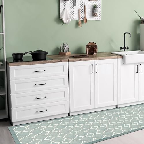 CREARREDA Tapis de Cuisine Vert Style Ancien, 180 x 50 cm, Vinyle antidérapant et Lavable, 100% Made in Italy, Ligne Deluxe