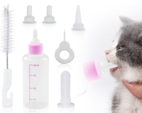 KAPSING Aufzuchtflasche Haustier Set, 60mL Kleine Katze Hunde Aufzuchtflasche, Haustier Babyflasche Kit Für Welpen, Kätzchen und andere Haustiere(Rosa)