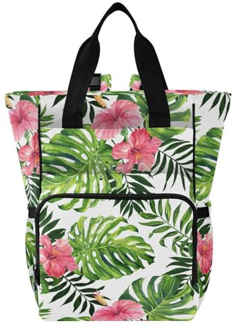 MCHIVER Wickeltasche mit Palmenblättern, großes Fassungsvermögen, Babytaschen mit isolierten Taschen, Mutterschaftstasche für Babys, Jungen, Mädchen, Palmblätter, Blumen