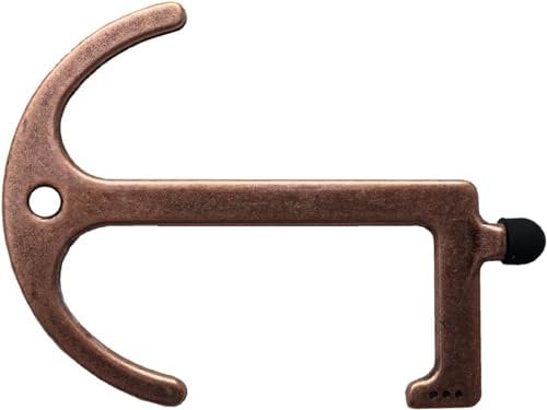 Dzina Copper Contactless Door Opener Key Tool, Touch Free, Antimicrobial Outdoor Public Door Handle Hook Closer No Touch Safety with Touchscreen Button ATM Cash Machines Stylus