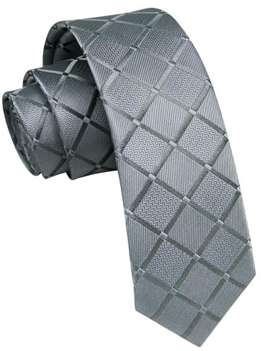 Enlision Herren Krawatte Grau Plaid Schmale Seide Krawatten für Formelle Hochzeit Business 6cm
