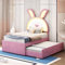 Kinderbett 90x200 cm Polsterbett Mit LED, Samtstoff Multifunktionales gepolstertes Einzelbett-Schlafsofa mit ausziehbarem Bett, Stauraumschublade (Rosa)