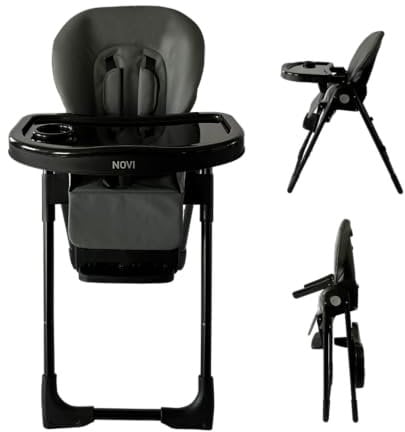 Novi Baby® Moon Kinderhochstuhl, Hochstuhl Baby, Hochstuhl ab 6 Monaten, faltbar, leicht mit einer Hand zu tragen, verstellbare Rückenlehne und Fußstütze, integriertes Tablett (Dunkelgrau)