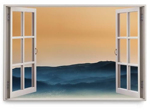 Paul Sinus Wandbild 120x80cm Fensterbild Berge Bergkette Gebirge Sonnenuntergang Abendrot