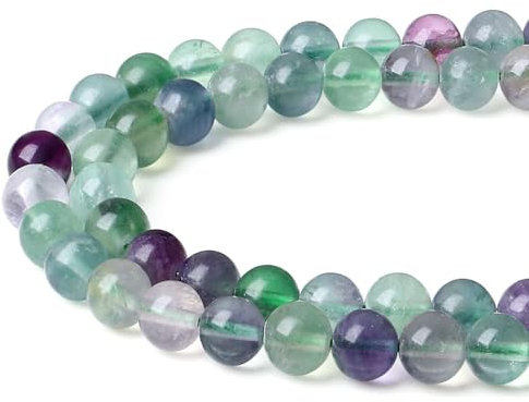 XIANNVXI 8mm Naturstein Fluorit Perlen zum Auffädeln mit Loch Runde Kristalle Edelsteine zum Auffädeln Perlen für Armbänder Ketten DIY Schmuck Basteln (ca. 47 Stück)