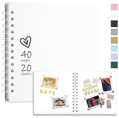 Vienrose 20,5 x 20,5 cm Fotoalbum zum Selbstgestalten und Einkleben mit 40 Seiten, Hardcover Kraftpapier Spiralalbum Scrapbook, DIY Sammelalbum für Hochzeit, Geburtstag, Jahrestag, Weiß