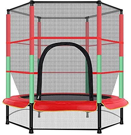 Kedia Trampolin für Kinder, Gartentrampolin mit Schutznetz, Gartentrampolin für den Außenbereich, Freizeit-Trampoline & Fitness-Trampolin (rot-grün-Ø140 x 160 cm)