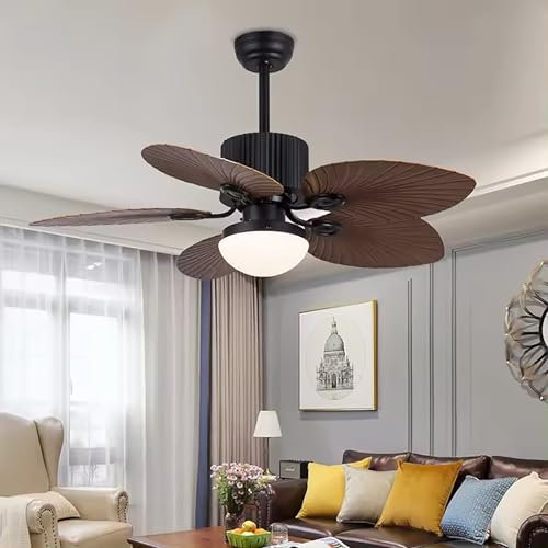 ＳＥＡＦＩＯＺ 42 Inch Tropical Ceiling Fan with LED Light with Remote Control, Two Mounting Options, 5 Leaf Blades and Balance Clips, Damp-Rated 107 * 107 * 48cm/42 * 42 * 19in