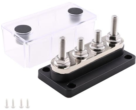 Gloaso Marine Bus Bar Copper 12V- 48V DC 300A Busbar M8 Power Distribution Block, Heavy Duty 4 Posts Battery Terminals Buss Bar 300 Amp with Cover for Car Trucks Camper Van Boat Solar, Black