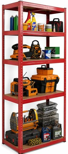 DIVCHI 5 Tier Storage Rack Heavy Duty Shelving Aluminium Garage Shelves Shed Storage Racking Shelf For Warehouse Workshop & Office (Red, Pack of 1) Up to Maximum 175 kg Per Shelf