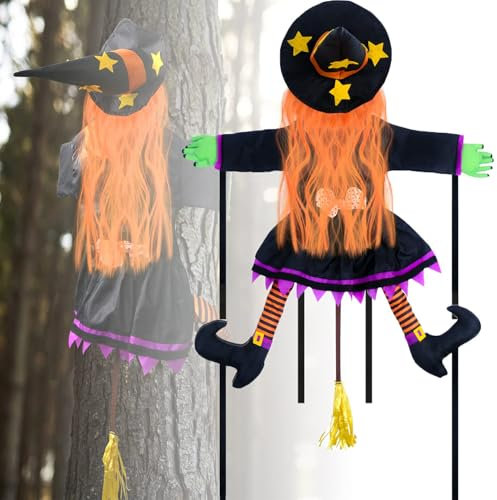 SULOLI Halloween Deko Crashing Witch in Tree,Abstürzende Hexe in Baum,Hängende Halloween Requisiten für Outdoor Baumstämme oder Säulen Türen