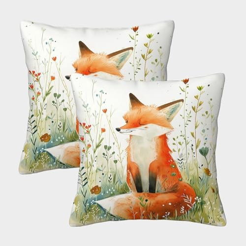 Jungle Fox Kissenbezug 2er Set Kissenbezüge Wohnzimmer Kissenhülle Sofakissen Waschbar Kopfkissenbezug Für Sofa Bett Garten Balkon Kinderzimmer Zierkissen 45x45cm
