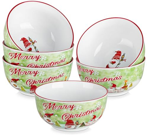 VEWEET Müslischalen Weihnachten 6er-Set, 720 ml Müsli-Schüsseln Weihnachten, Weihnachtsgeschirr aus Porzellan, Müslischüsseln, Suppenschalen für Suppe, Salat, Obst usw, Serie XMAS