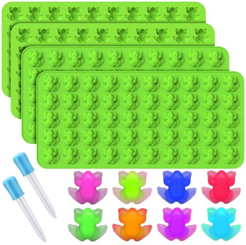 Palksky Lot de 4 moules en silicone en forme de grenouille au chocolat, 50 cavités, grenouilles d'Halloween, mini grenouille au chocolat pour pesach Seder, Pâque, fête d'Halloween, fête de magicien